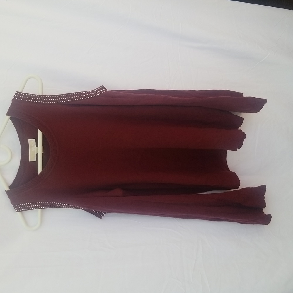 Michael Kors women's cold shoulder sweater burgundy silver embellished size XL
